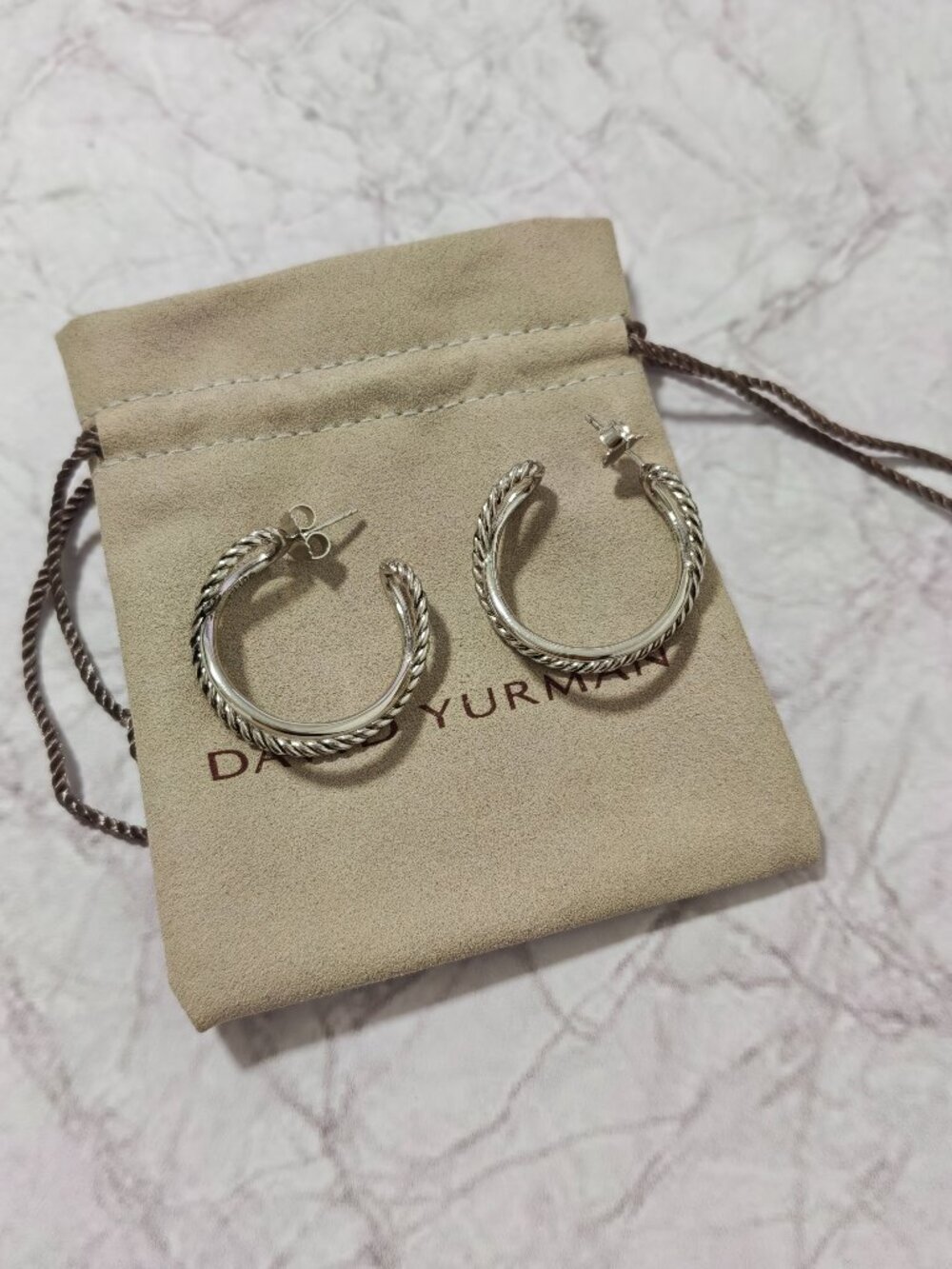 Sterling Silver Twisted Cable Hoop Earrings, C-Hoop Post Earrings